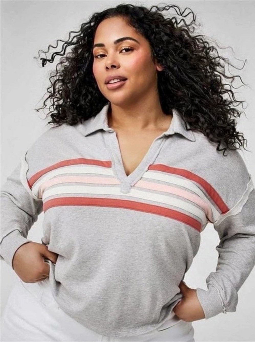 Torrid Striped Quarter-Zip Pullover in Gray Size 3 Loungewear Cotton Comfy Fall